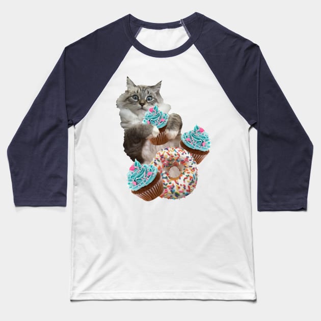 Donut Cupcake Cat Baseball T-Shirt by KIMYKASK